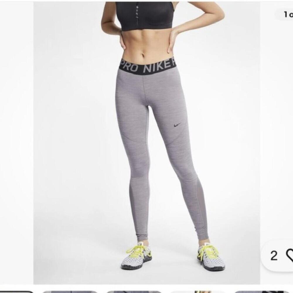 NWOT NIKE PRO GRAY SET OUTFIT LEGGINGS BLOUSE SHEER DRI FIT 7/8